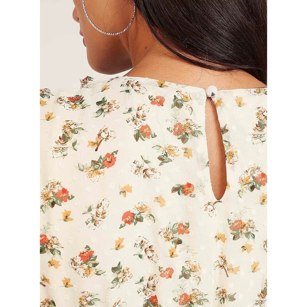 SPLASH Floral Dots Sheer Long Sleeves Ruffle Dress Ivory Green Orange Lined 14 - Picture 6 of 15
